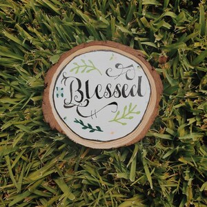 Hand-painted Wood Coaster &quot;Blessed&quot;
