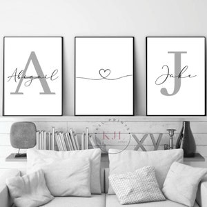 Set of three personalised wall prints | couple prints | bedroom prints | love prints | any colour name prints