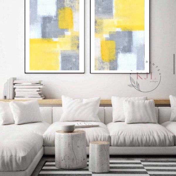 Yellow and Gray Wall Art Etsy