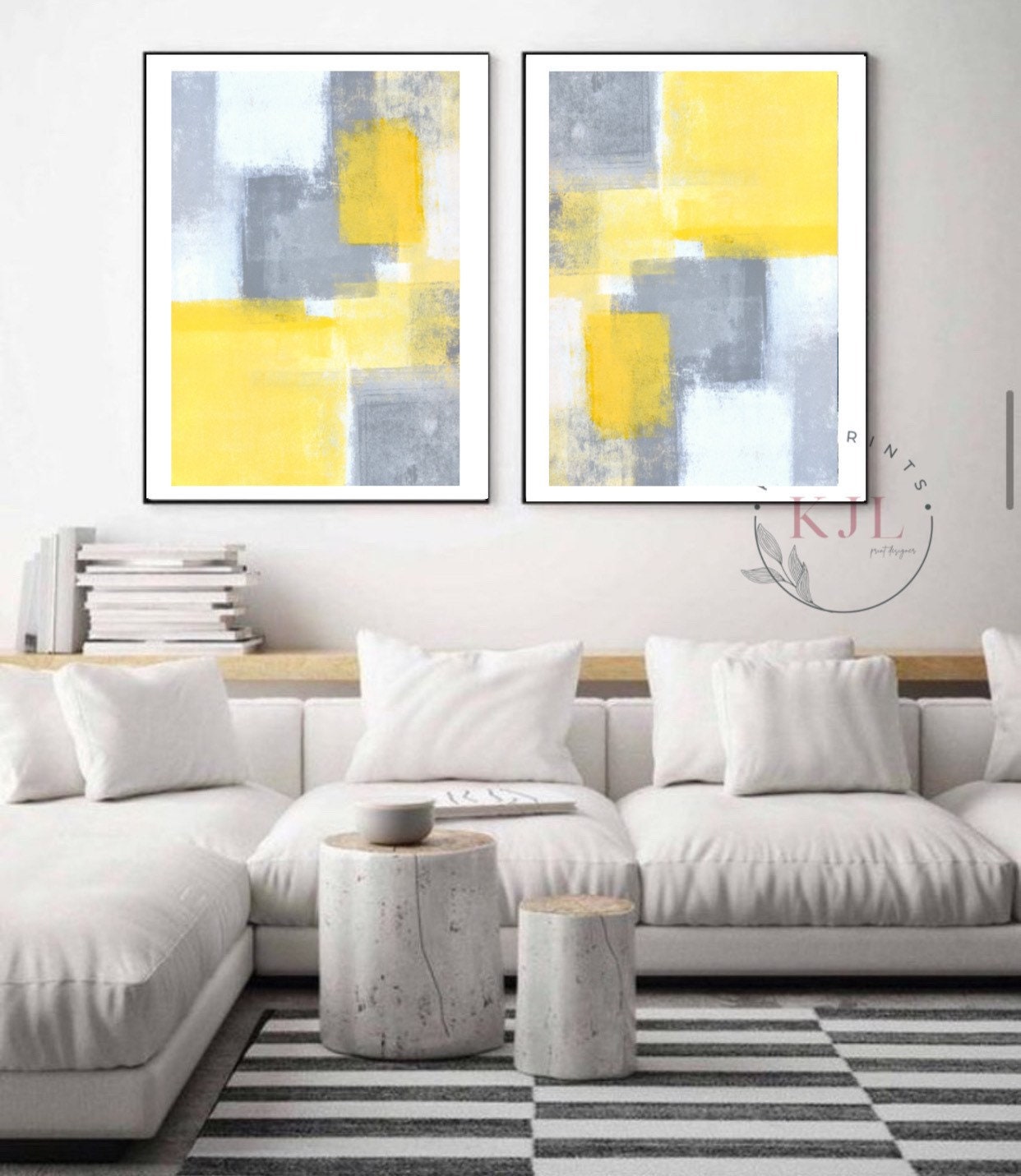 Yellow and grey abstract art wall prints home decor Etsy
