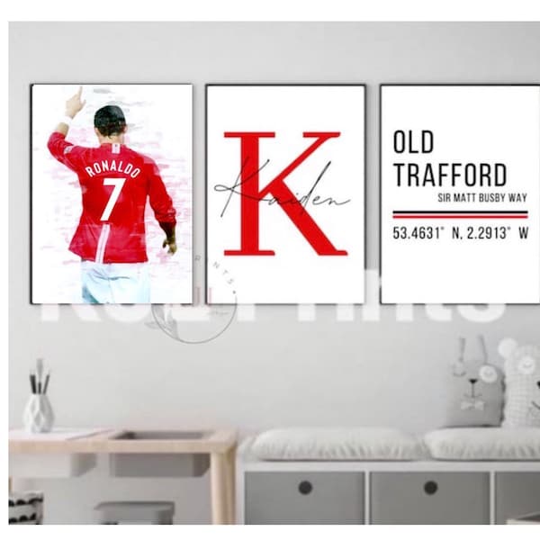 Set of three personalised Manchester  wall prints |  Ronaldo | Football Prints