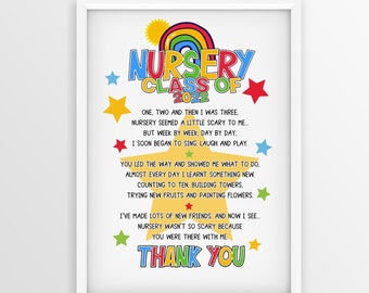 Nursery leavers teacher gifts, rainbow gift , end of term leaving gifts , teacher leaving print, nursery class of 2023