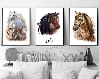 Set of three personalised horse prints