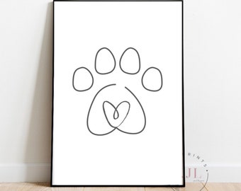 Dog paw print line art wall print