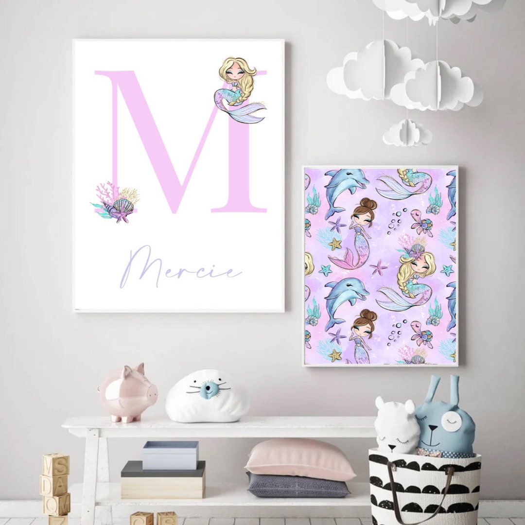 Personalized Mermaid Prints Set: Nursery Wall Art Decor - Etsy
