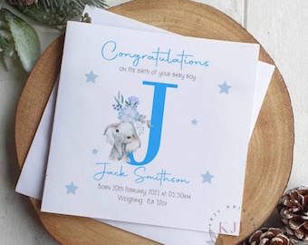 Personalised Baby Boy Card: Keepsake Birth Announcement