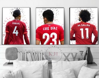 Juego de tres láminas de Liverpool / Salah / Luis Diaz / Virgil / Football Prints