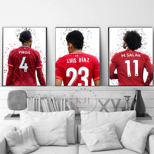 Set of three Liverpool  wall prints | Salah | Luis Diaz | Virgil | Football Prints