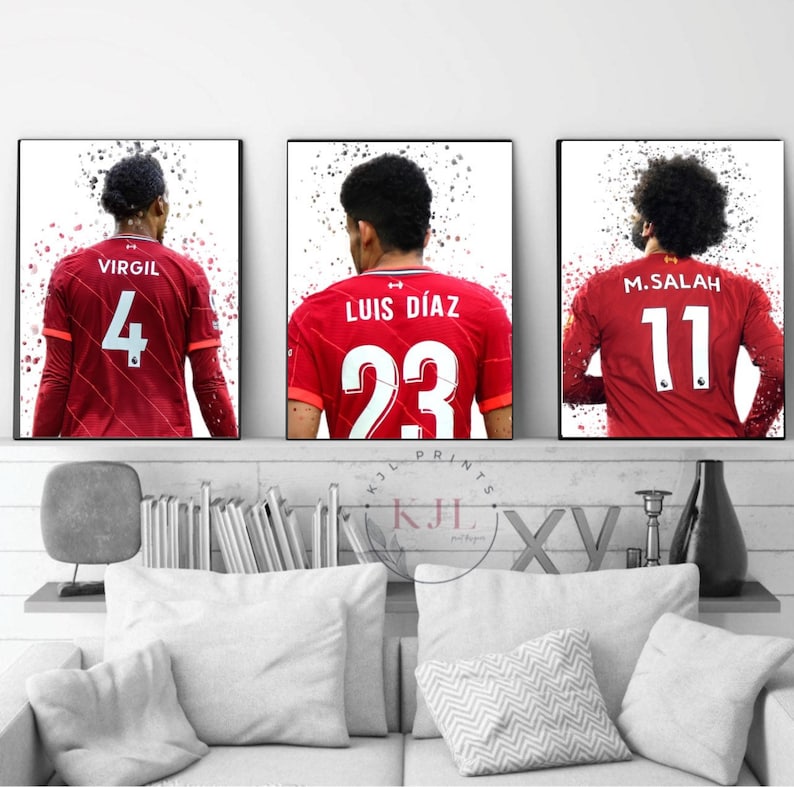 Set of three Liverpool wall prints Salah Luis Diaz Virgil Football Prints zdjęcie 1