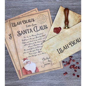 Carta personalizada de estilo vintage de Santa con sello de cera del Polo Norte / Carta de Santa / sobre vintage / Navidad / Navidad /