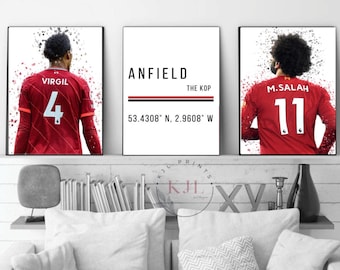 Set of three Liverpool  wall prints | Salah  | Virgil | Football Prints
