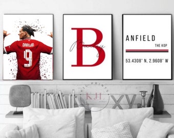 Set of three personalised Liverpool  wall prints | Darwin Nunez | Football Prints
