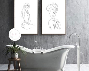 Weibliche Linie Art Prints: Minimalistische Badezimmer Dekoration (2er-Set)