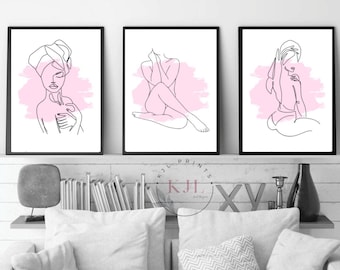 Blush Pink Weibliche Linie Kunstdrucke: Minimalistische Badezimmerdekoration