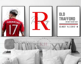 Set of three personalised Manchester wall prints | Garnacho | Football Prints