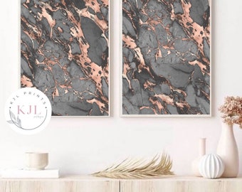 Custom listing set of three Rose gold and grey /black marble abstract wall prints home decor