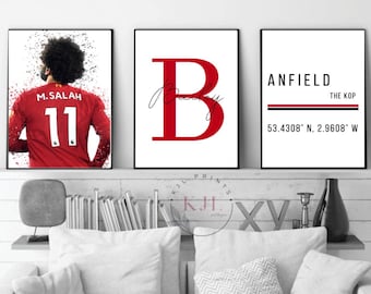 Set of three personalised Liverpool  wall prints | Mo Salah | Football Prints