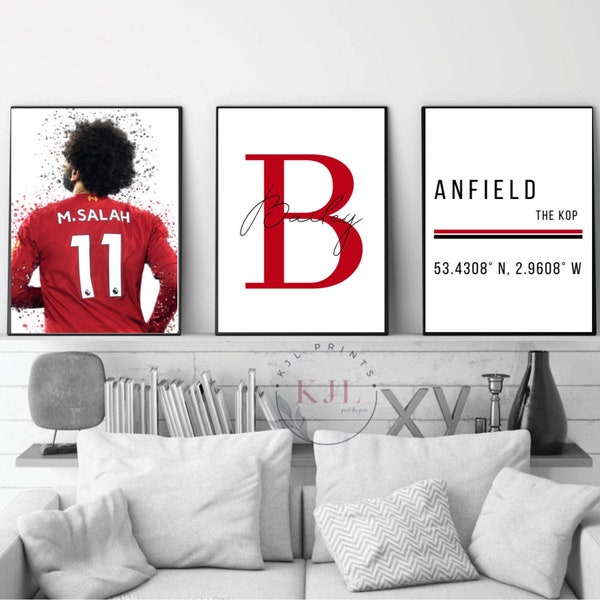 Set of three personalised Liverpool  wall prints | Mo Salah | Football Prints