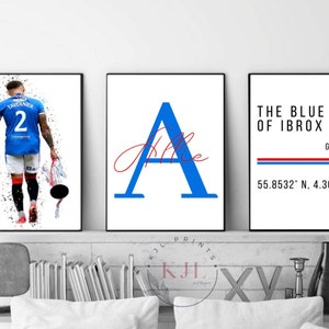 Set van drie gepersonaliseerde rangers muurprints | Tavernier voetbalprints