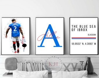 Set of three personalised rangers  wall prints |  Tavernier Football Prints