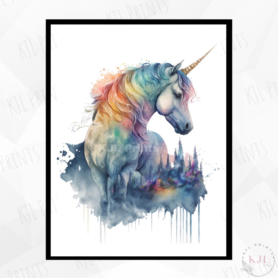 Watercolour Unicorn Rainbow Print - Etsy