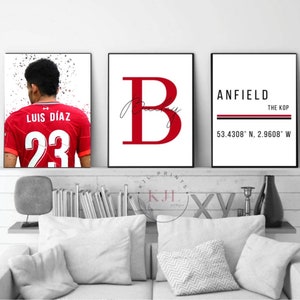 Set of three personalised Liverpool wall prints | Luis Diaz | Football Prints