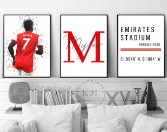 Set of three personalised arsenal wall prints  | Football Prints |