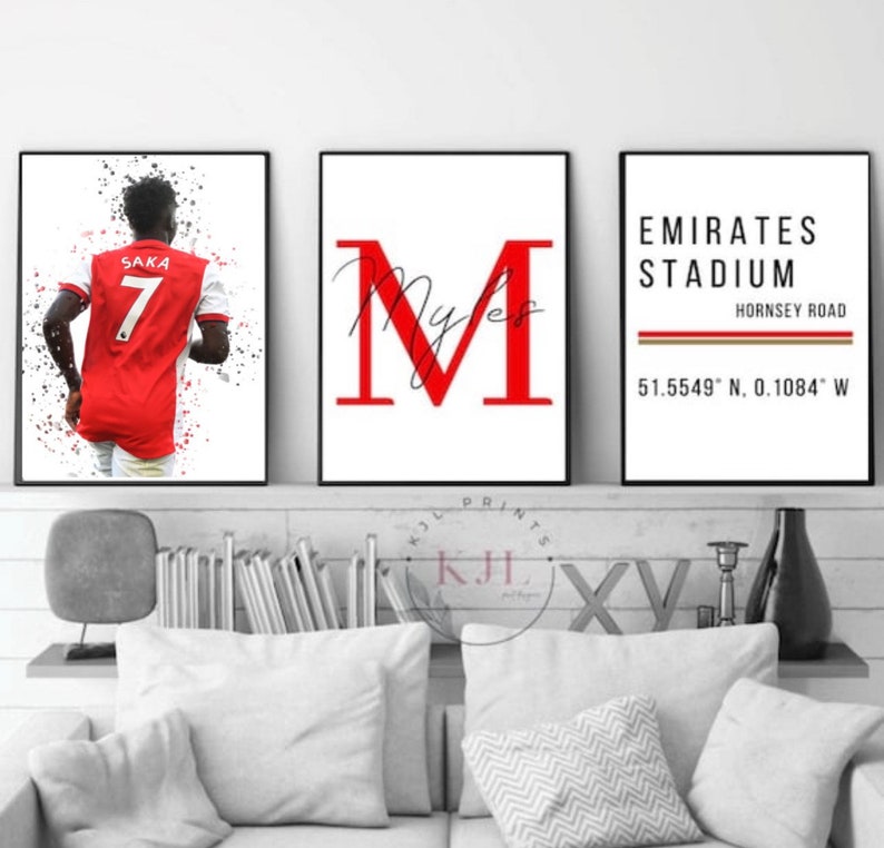 Set of three personalised arsenal wall prints Football Prints image 1