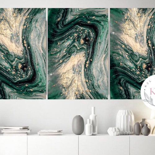 Emerald Green and Gold Abstract Art Prints Set of 2 Prints Etsy