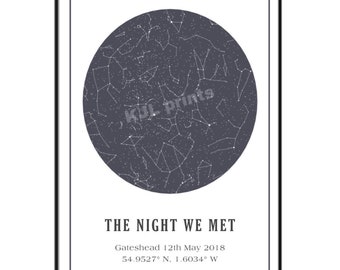 Stars alignment print first date, the night we Met gift , Valentine’s Day print