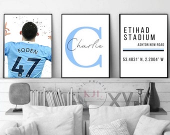 Set of three personalised Manchester wall prints | Foden | Football Prints |