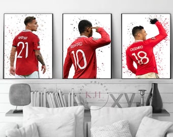Set of three Manchester wall prints | Casemero | Rashford | Antony | Football Prints
