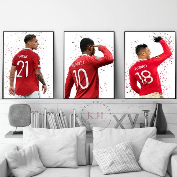 Set of three Manchester wall prints | Casemero | Rashford | Antony | Football Prints