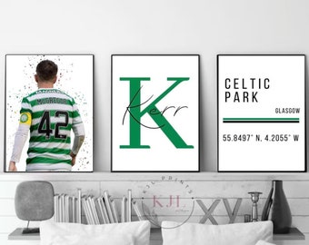 Set of three personalised Celtic wall prints |  mcgregor Football Prints
