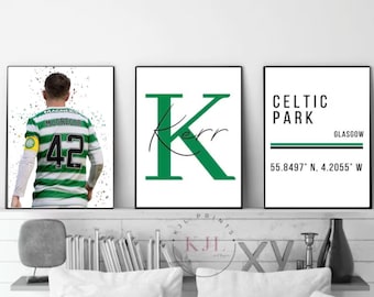 Set of three personalised Celtic wall prints |  mcgregor Football Prints