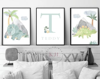 Personalized Dinosaur Prints: Set of Three, Children's Wall Decor