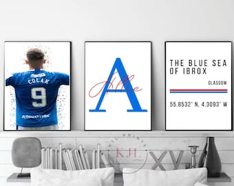 Set of three personalised rangers  wall prints |  Colak Football Prints