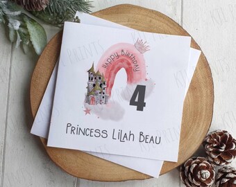 Personalized Princess Birthday Card: Pink Linen Card