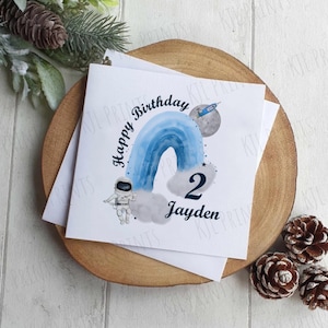 Personalised linen birthday card | any age | space, rockets, astronaut | childrens