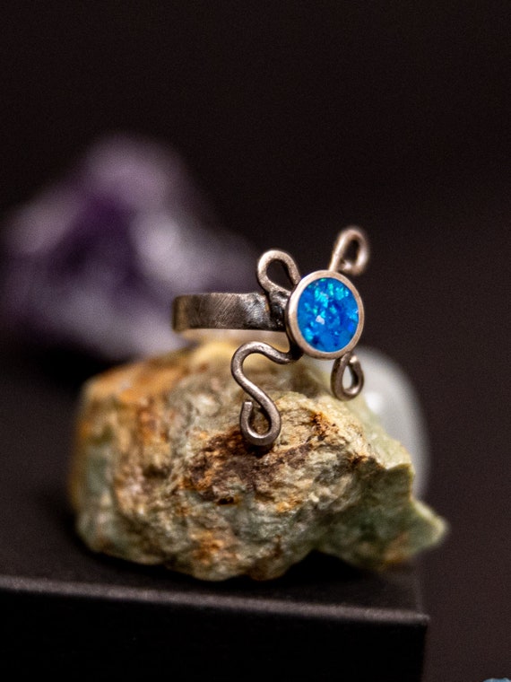 sterling silver 925; handmade ; blue octopus ring