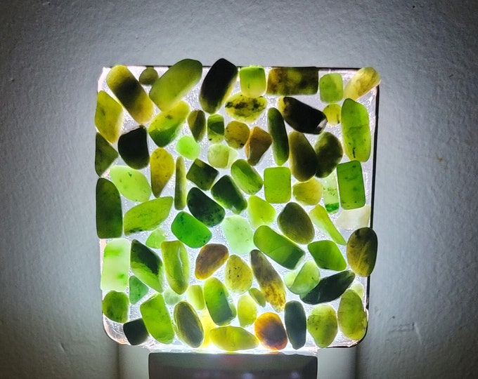 Featured listing image: Nephrite Jade Night Light | Gemstone Nightlight | Crystal LED Mosaic Light