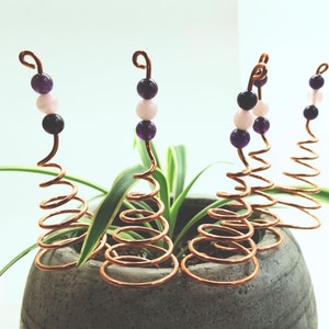6 pack Rose Quartz & Amethyst Electroculture Antennas | Perfect for Houseplants | Electro culture | Cute Plant Decor | Perfect Gift