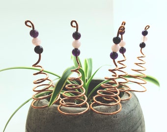 6 pack Rose Quartz & Amethyst Electroculture Antennas | Perfect for Houseplants | Electro culture | Cute Plant Decor | Perfect Gift