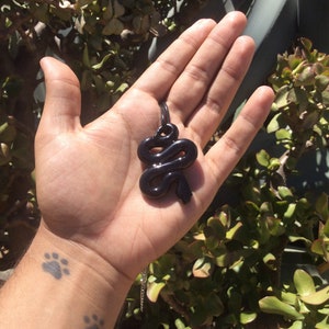 Handmade mini black snake pendant/sculpture for necklace/key ring, perfect for reptile/snake lovers