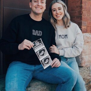 Mom and Dad Sweatshirt | Pregnancy Reveal Ideas | Mom Dad Baby Hospital Outfit | Baby Announcement | Mommy Sweatshirt | Daddy Sweatshirt image 1