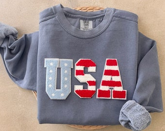 Comfort Colors USA Sweatshirt, USA Sweater, Comfort Colors Sweatshirt, 4th of July Sweatshirt, American Flag Sweatshirt, Sweatshirts Women