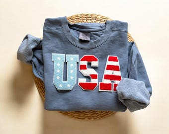 Comfort Colors USA Sweatshirt, USA Sweater, Comfort Colors Sweatshirt, 4th of July Sweatshirt, American Flag Sweatshirt, Womens Sweatshirt