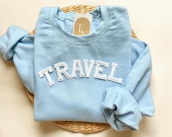 Travel Crewneck Sweatshirt, Iron-On Patch, Unisex Fit