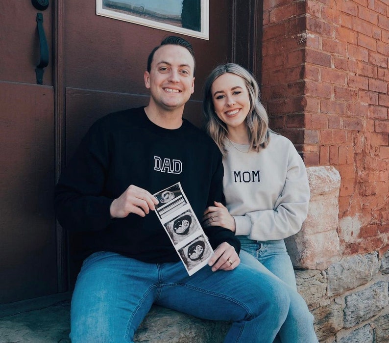 Mom and Dad Sweatshirt | Pregnancy Reveal Ideas | Mom Dad Baby Hospital Outfit | Baby Announcement | Mommy Sweatshirt | Daddy Sweatshirt image 1