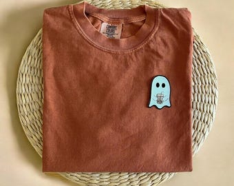 Comfort Colors® Cute Ghost Coffee Shirt, Ghost Iced Coffee Shirt, Ghost Shirt, Halloween Coffee Shirt, Halloween Ghost Shirts, Spooky Shirt